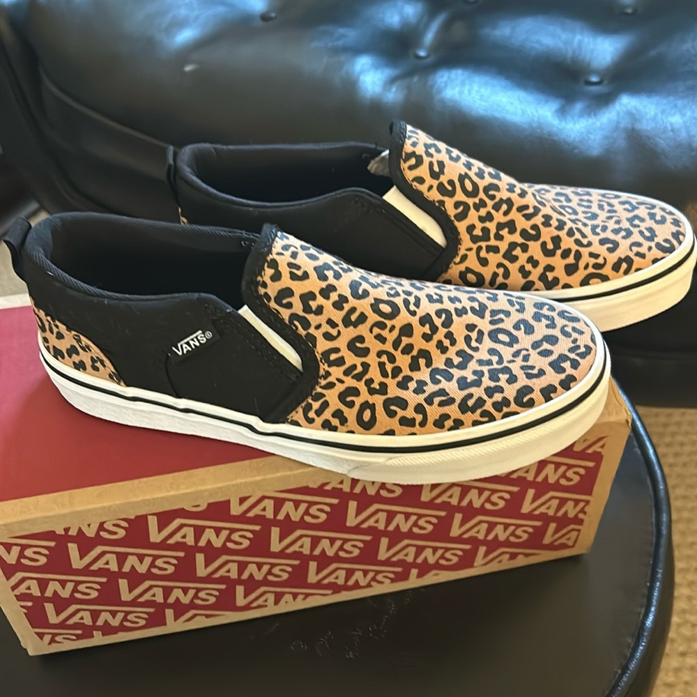 Cheetah slip on vans- brand new, never worn